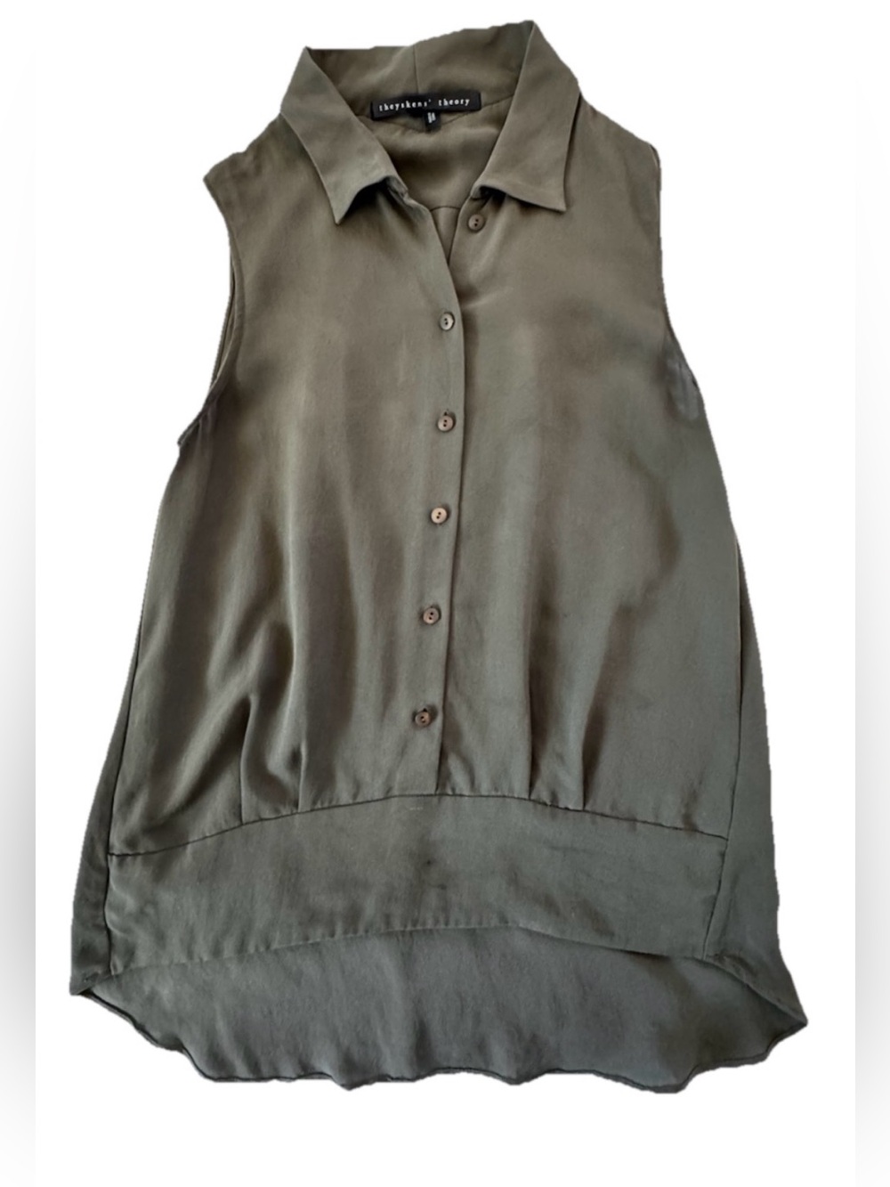 Theory Theyskens sleeveless blouse Size P Olive Green 100% Silk Sleeveless